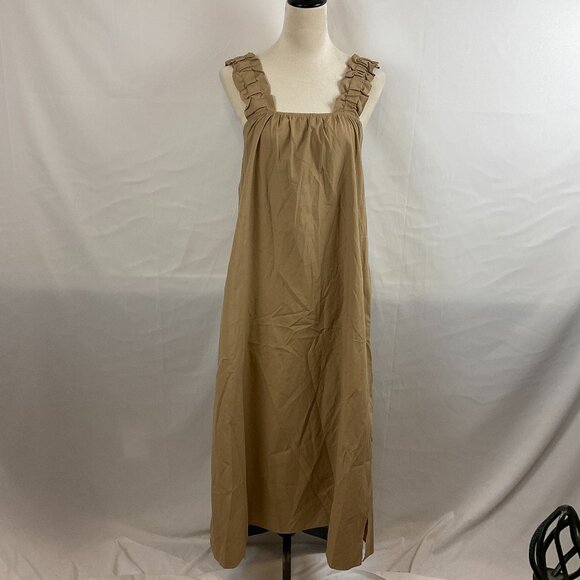 Brochu Walker Long Dress S Tan Elastic Straps Side Slits Pockets - Picture 1 of 13